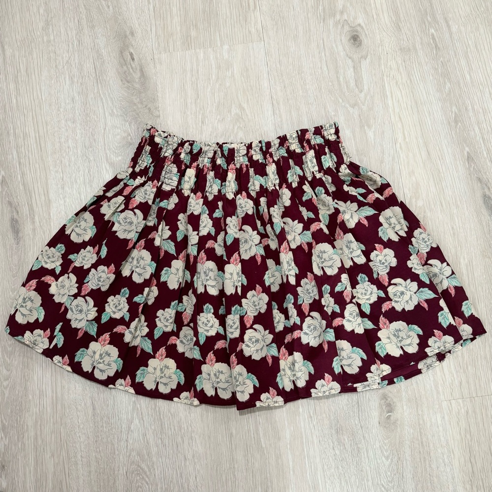 i love h8 maroon red floral flower skater pleated mini skirt